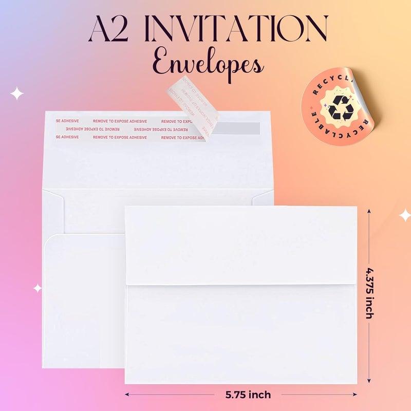 ACSTEP 100PACK A2 Envelopes White 4.375x5.75 Envelopes Self Seal for Greeting Cards, Wedding, Invitations, RSVP cards, Thank You Note Cards, Notice, and Announcements. - Image 2